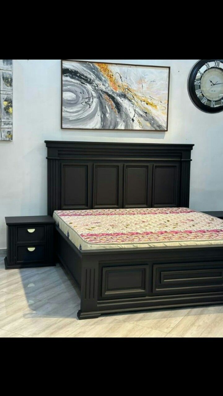 Wooden bed with side drawers